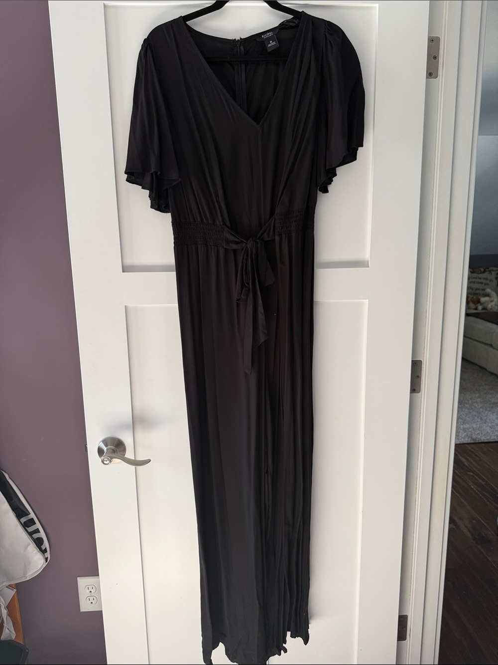 MSK Black Flutter-Sleeve Tie-Waist Jumpsuit